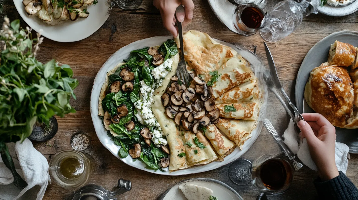 Spinach Mushroom and Ricotta Stuffed Crepes