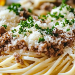 Cheesy Garlic Butter Linguine Pasta with Savory Ground Beef