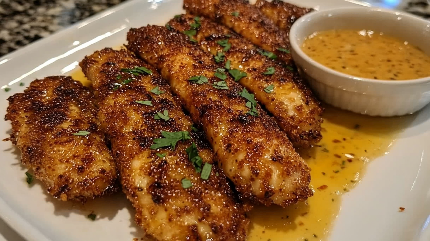 Crispy Chicken Tenders with Honey Mustard Dip 3 Crispy Chicken Tenders with Honey Mustard Dip