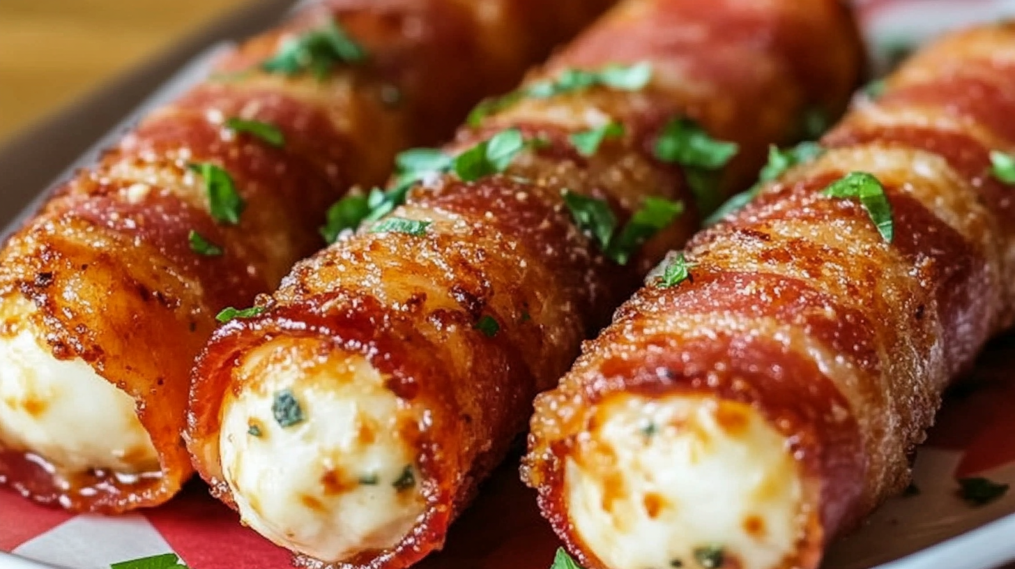 Hot Bacon Wrapped Mozzarella Sticks
