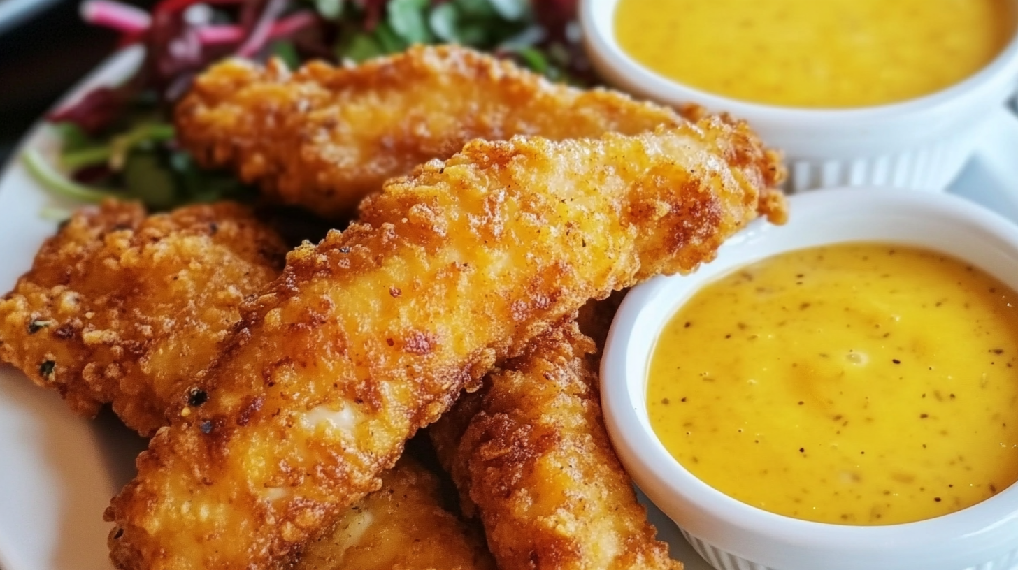 Crispy Chicken Tenders with Honey Mustard Dip 2 Crispy Chicken Tenders with Honey Mustard Dip