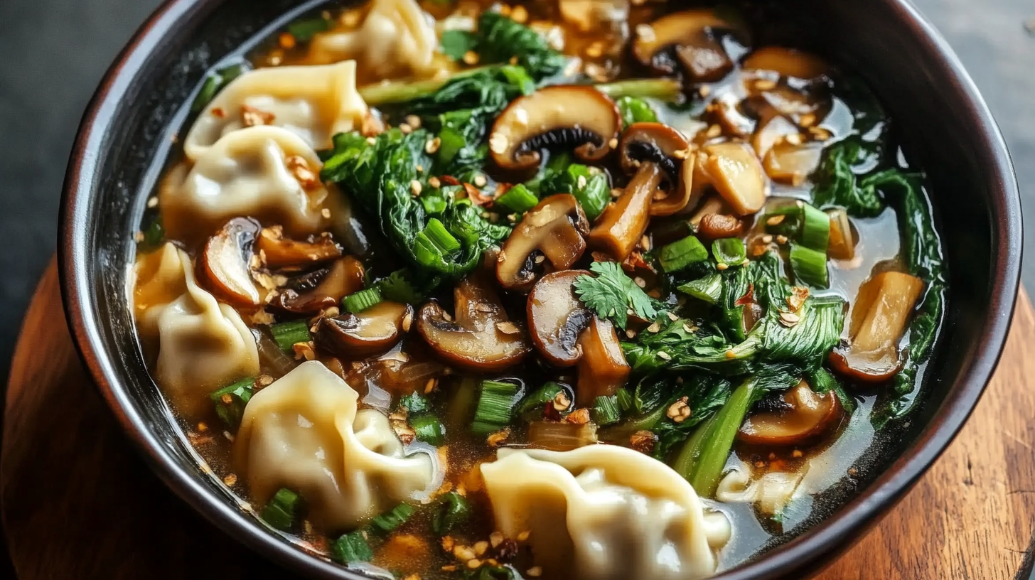 Potsticker Soup with Mushrooms and Bok Choy