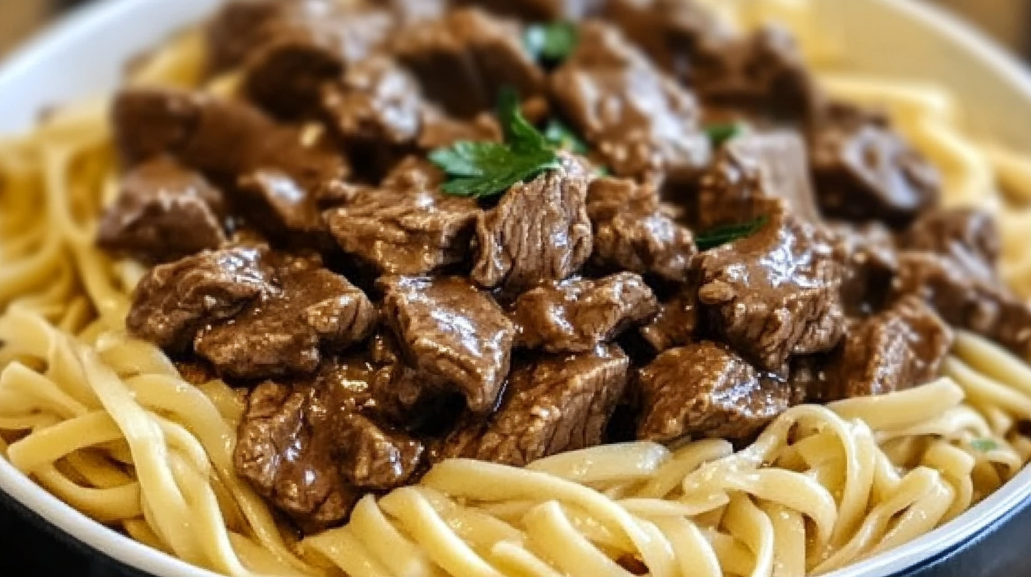 Crockpot Beef Tips & Noodles