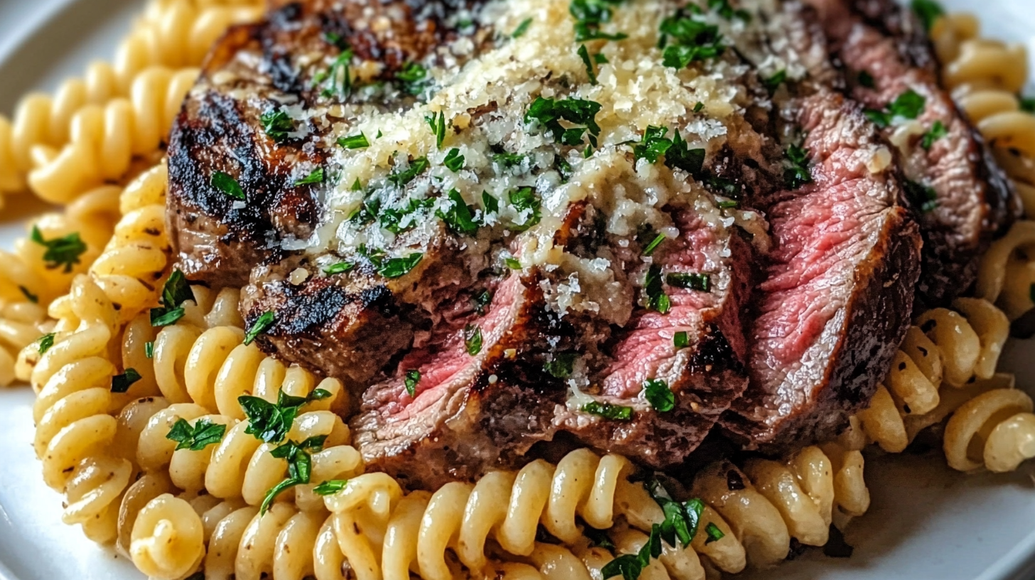 Garlic Butter Steak with Creamy Parmesan Fusilli