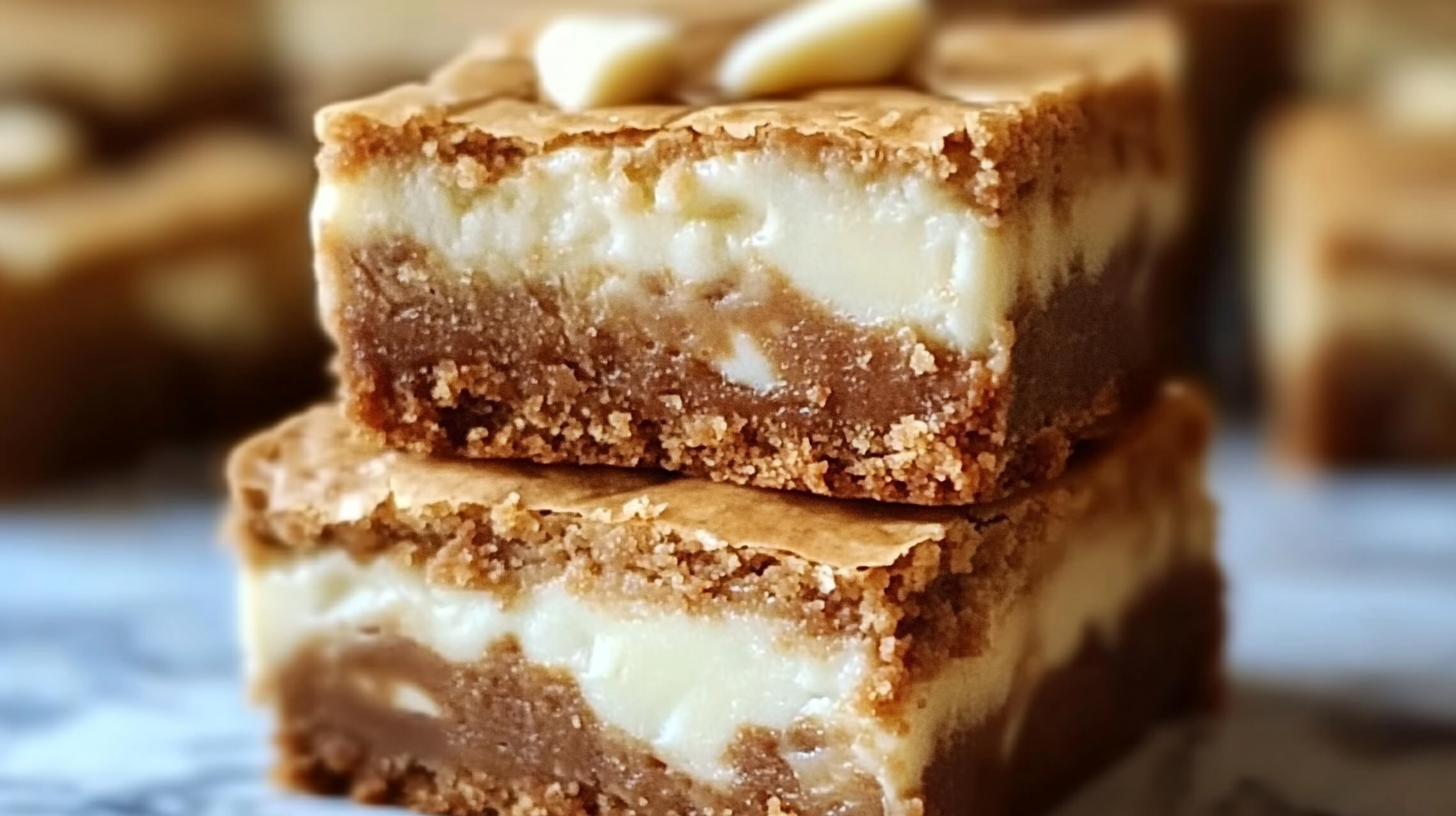 Fudgy White Chocolate Biscoff Blondies
