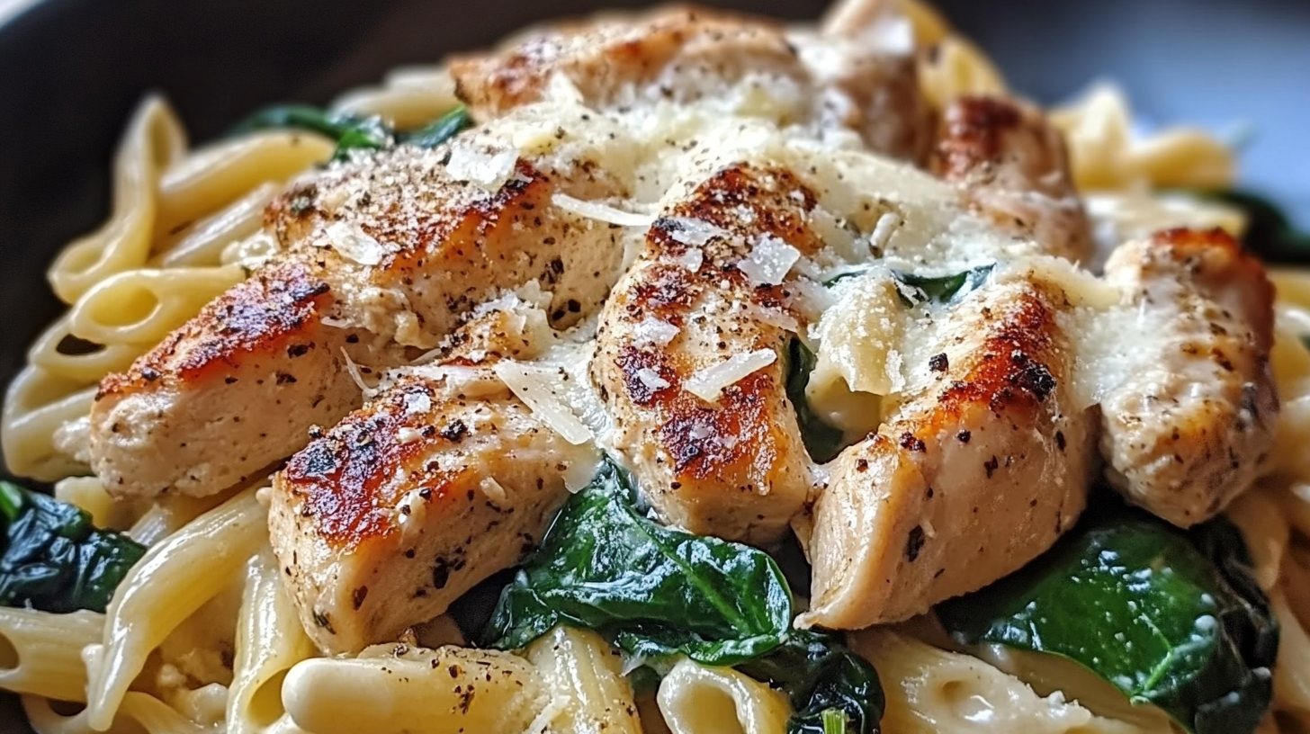 Tuscan Chicken Pasta with Spinach and Parmesan Cream Sauce