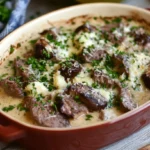 Roasted Venison in Garlic Parmesan Sauce with Portobello