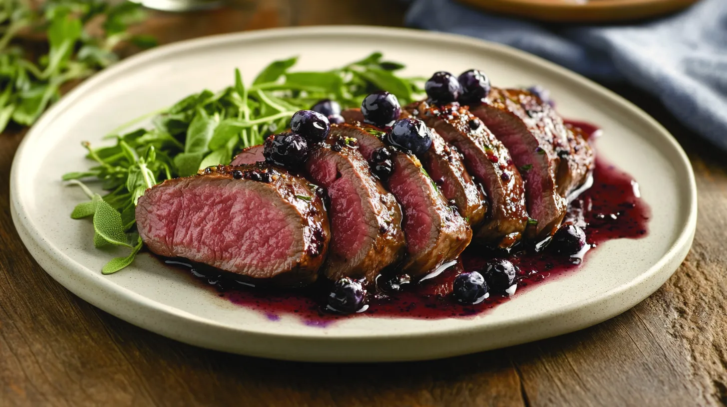 Seared Venison Loin with Blueberry Balsamic Reduction