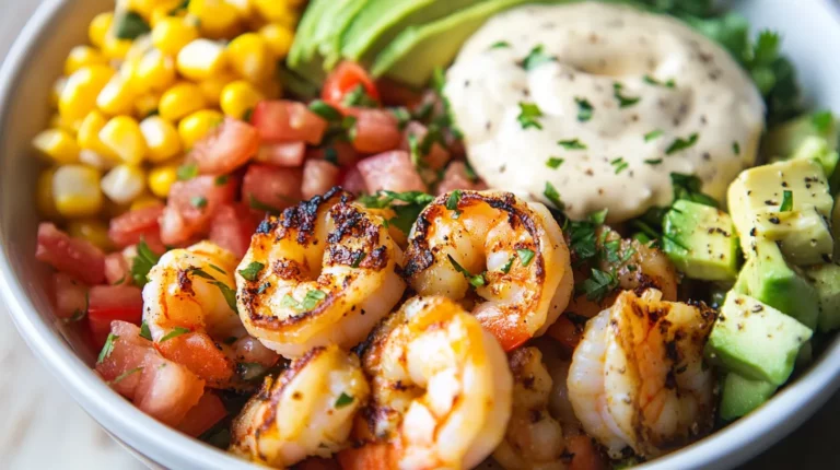 Grilled Shrimp Bowl with Avocado, Corn Salsa & Creamy Sauce 5 Grilled Shrimp Bowl with Avocado