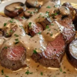 Roasted Venison in Garlic Parmesan Sauce with Portobello