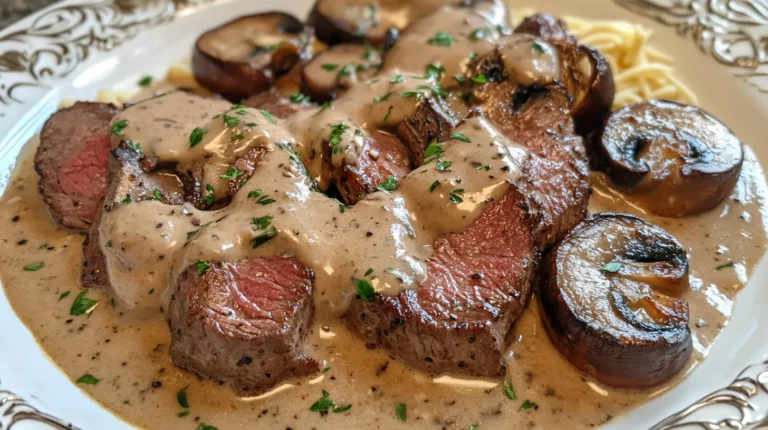 Roasted Venison in Garlic Parmesan Sauce with Portobello