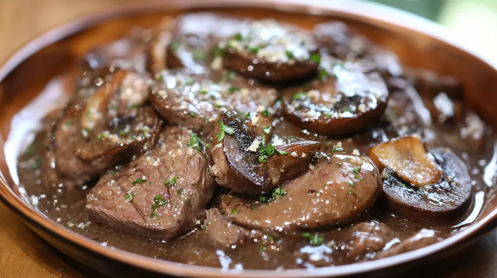 Roasted Venison in Garlic Parmesan Sauce with Portobello
