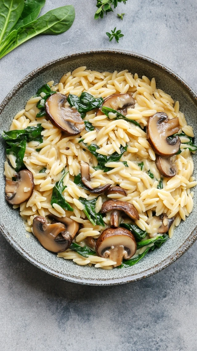 Garlic Butter Orzo with Mushrooms and Spinach