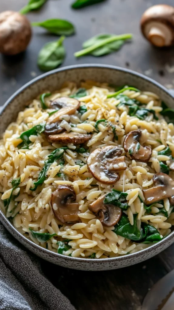 Garlic Butter Orzo with Mushrooms and Spinach