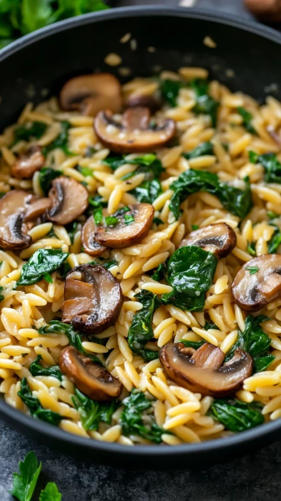 Garlic Butter Orzo with Mushrooms and Spinach