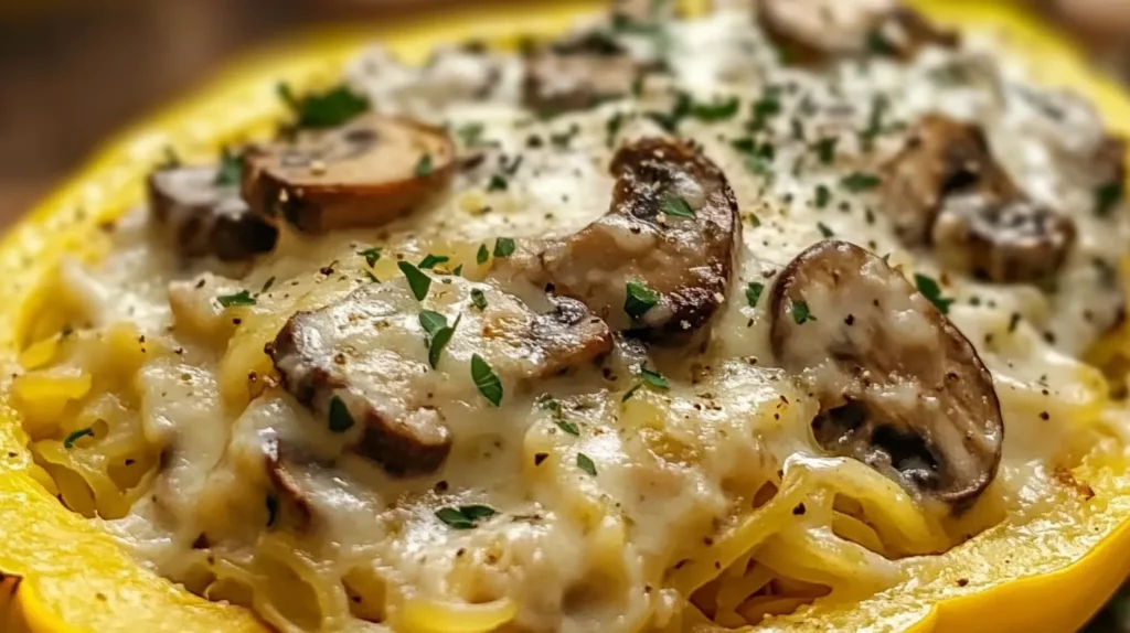 Mushroom Alfredo Stuffed Spaghetti Squash