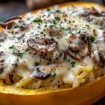 Mushroom Alfredo Stuffed Spaghetti Squash