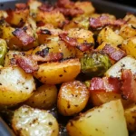 Maple Bacon Roasted Brussels Sprouts and Potatoes