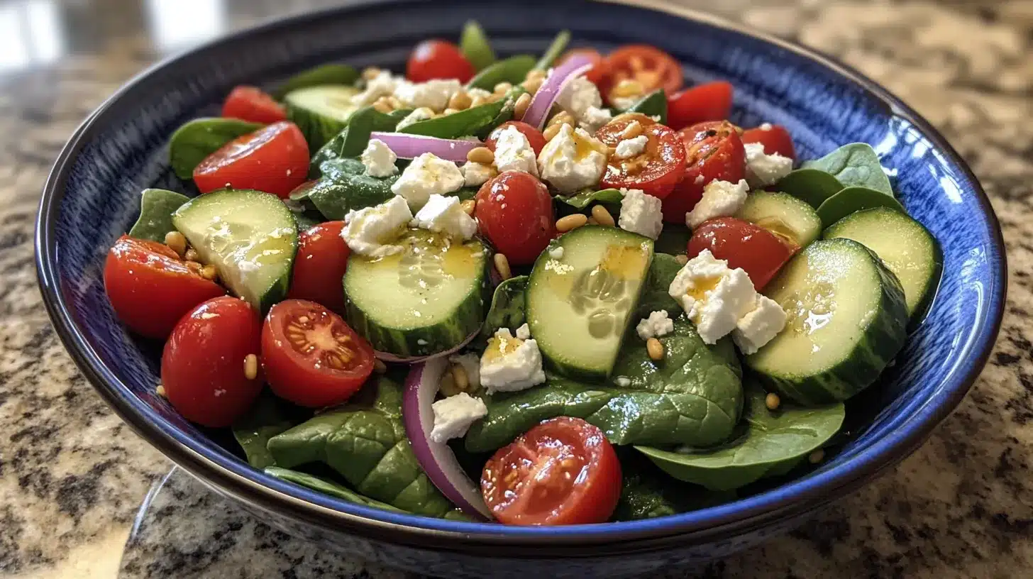 Cucumber Avocado and Spinach Salad with Garlic Dressing: Best Summer Salad Recipe