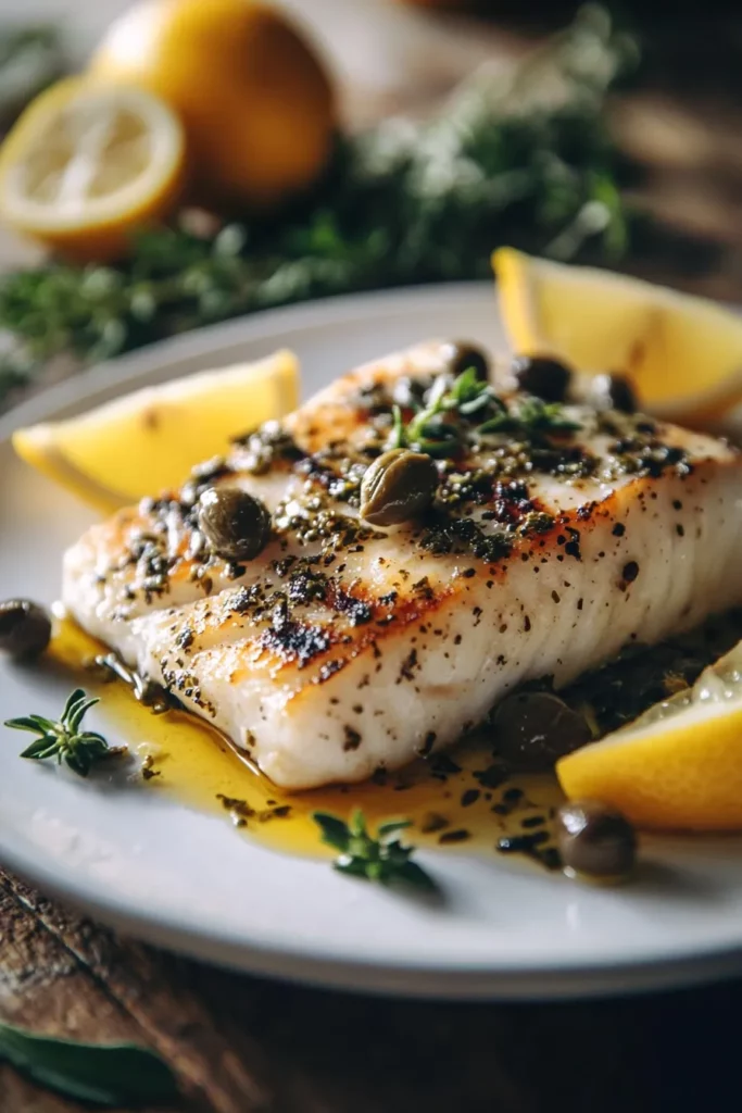 Lemon Herb Grilled Sea Bass with Capers and Olives
