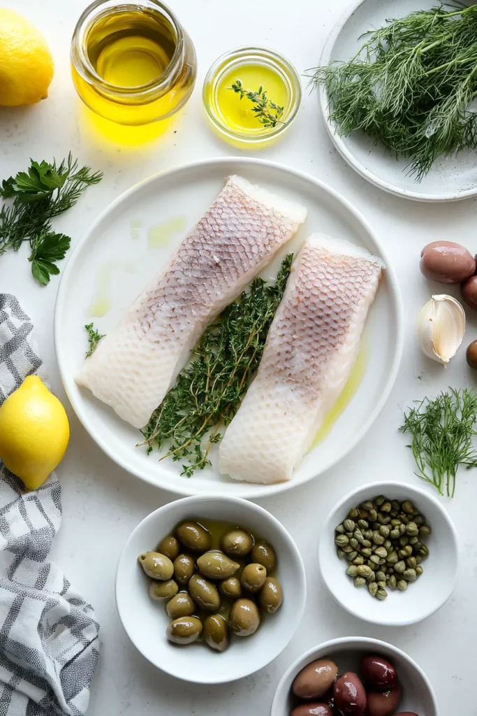 Lemon Herb Grilled Sea Bass with Capers and Olives