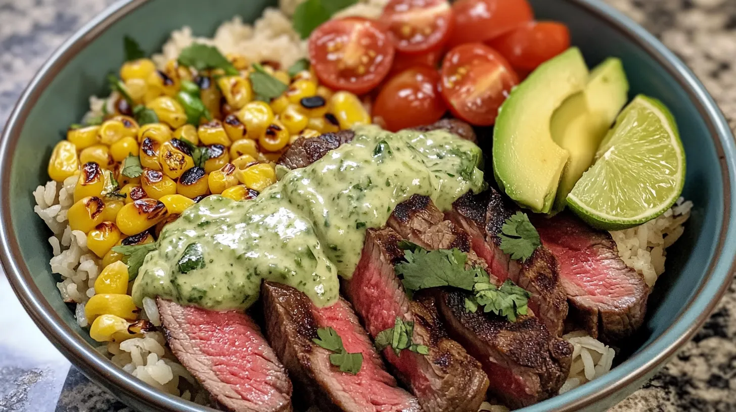 Steak Avocado and Roasted Corn Bowl with Cilantro Cream Sauce: Best Recipe for a Hearty Meal