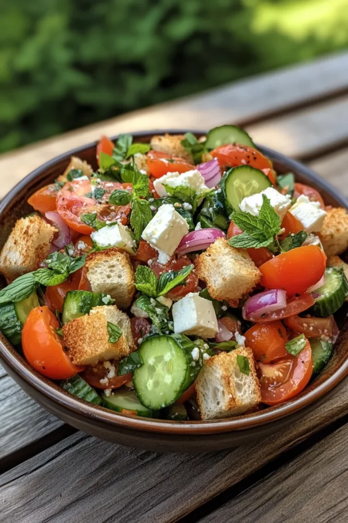 Tomato Cucumber and Feta Panzanella