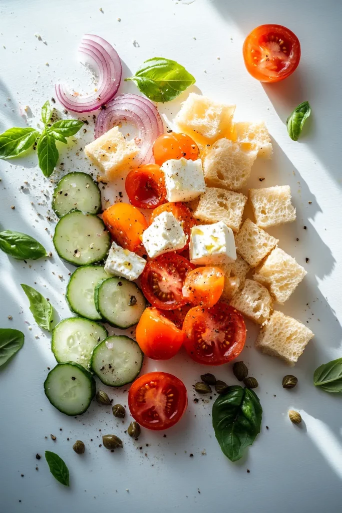 Tomato Cucumber and Feta Panzanella