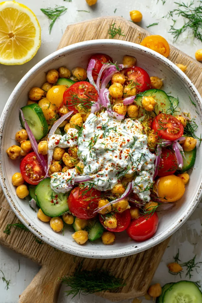 Mediterranean Chickpea Salad with Tzatziki Dressing You’ll Love to Munch On 6 Mediterranean Chickpea Salad with Tzatziki Dressing
