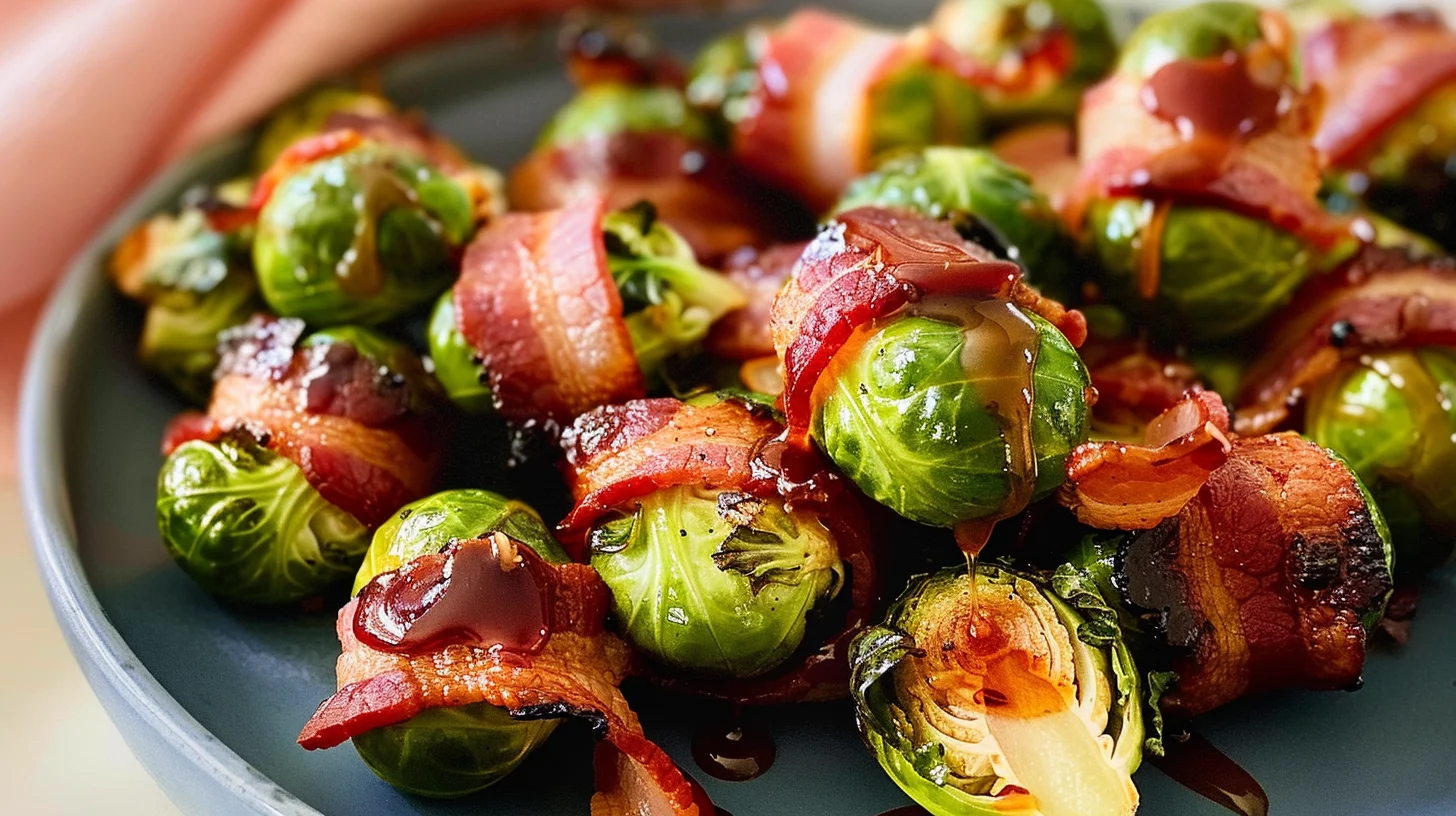 Crispy Bacon-wrapped Brussels With Maple Garlic Glaze