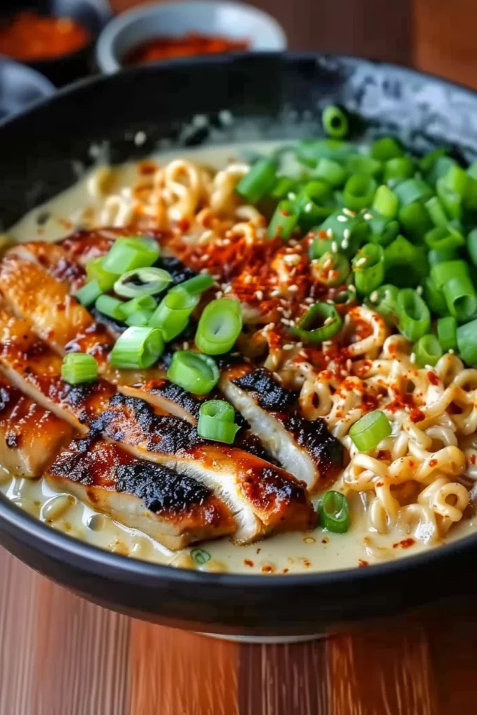 Fiery Chicken Ramen With Creamy Garlic Sauce - Delicious Recipe