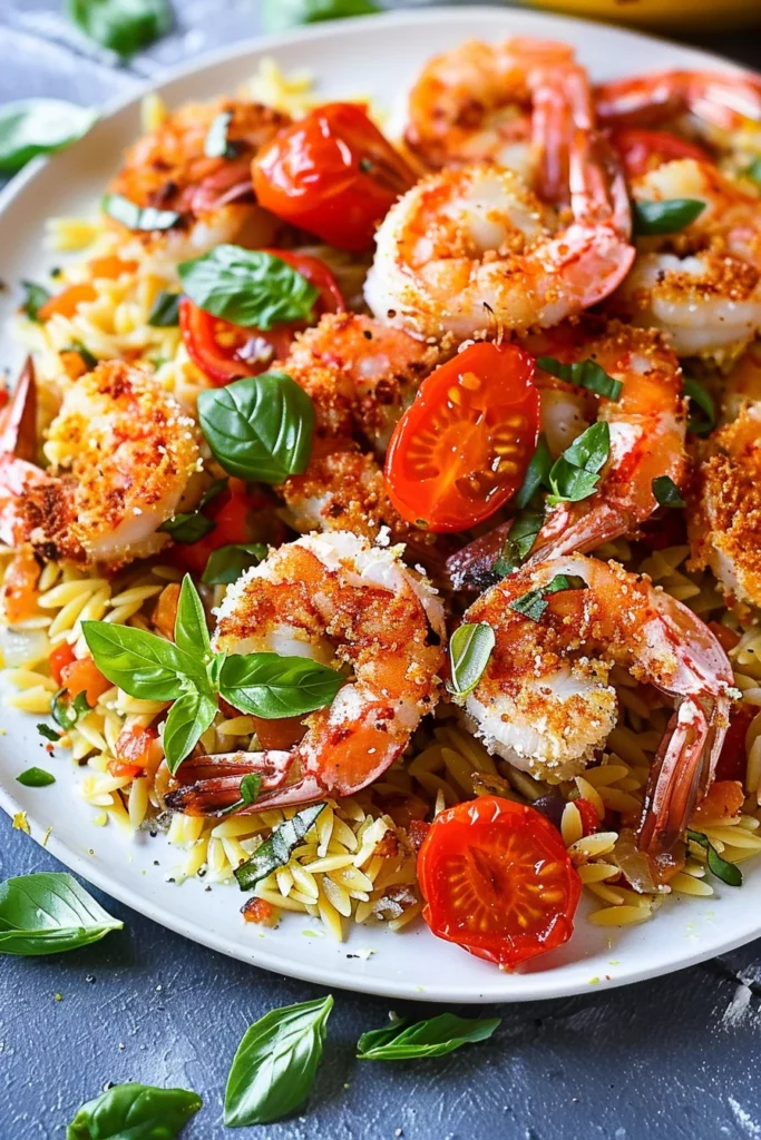 Spicy Garlic Parmesan Orzo Bake With Shrimp - Delicious Recipe