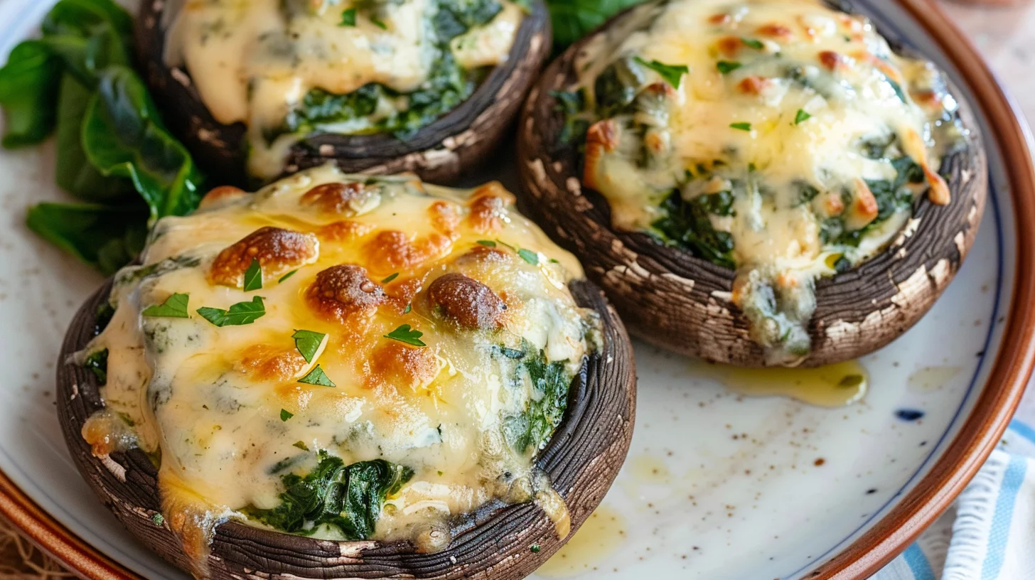 Baked Spinach and Cheese Stuffed Portobello Mushrooms