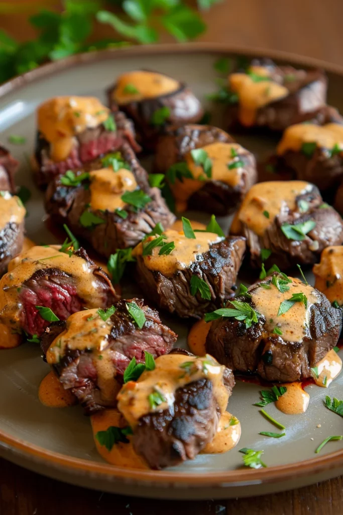 Cast Iron Venison Steak Bites with Creamy Summer Horseradish Sauce