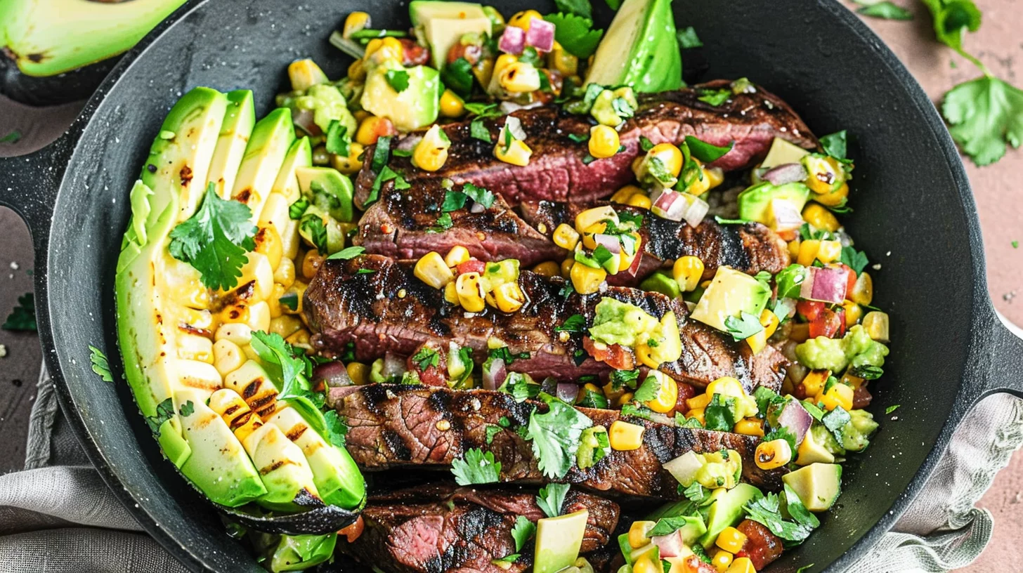 Grilled Avocado Steak Bowl With Charred Corn Salsa
