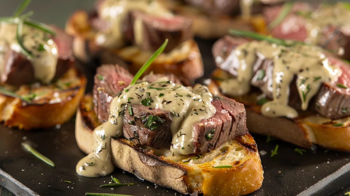 Grilled Beef Tenderloin Crostini with Béarnaise Sauce