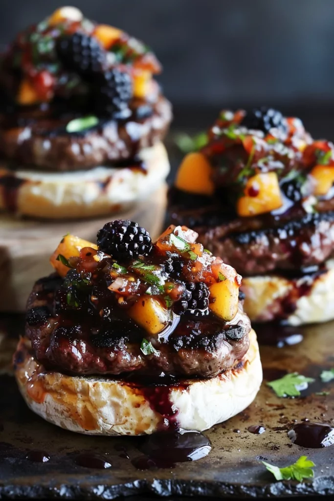 Grilled Venison Smash Burgers With Blackberry Peach Salsa and Whipped Brie 13 Grilled Venison Smash Burgers With Blackberry Peach Salsa and Whipped Brie