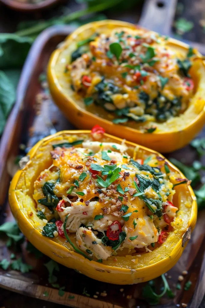 Low Carb Garlic Spinach Chicken Stuffed Squash: Ultimate Cheesy Delight
