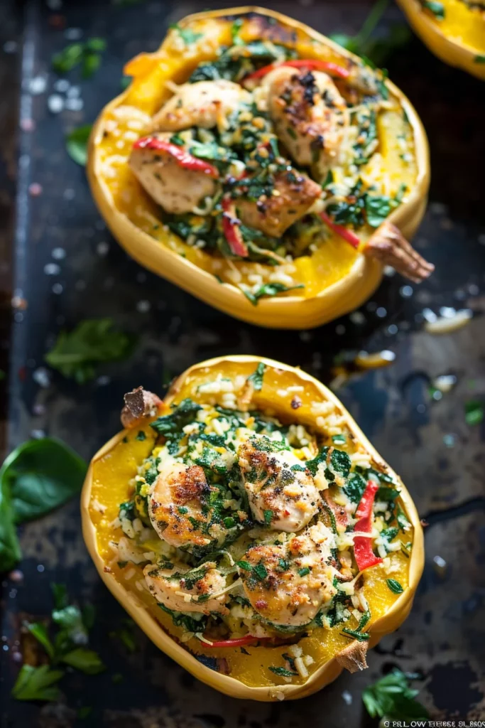 Low Carb Garlic Spinach Chicken Stuffed Squash: Ultimate Cheesy Delight