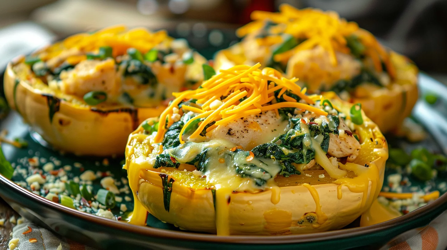 Low Carb Garlic Spinach Chicken Stuffed Squash: Ultimate Cheesy Delight
