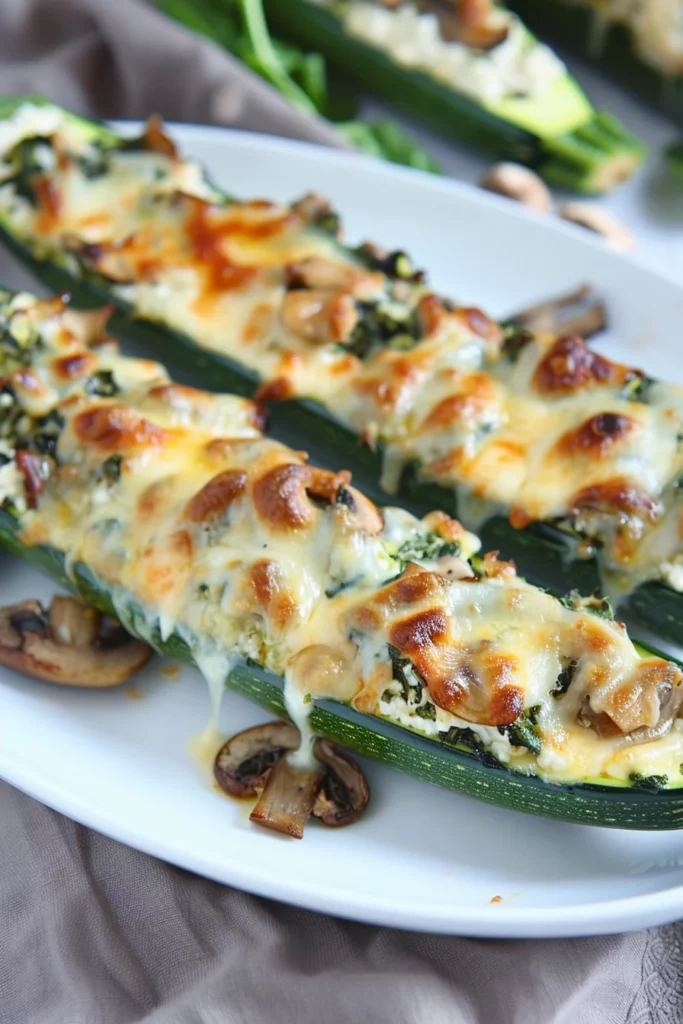Spinach Mushroom and Ricotta Stuffed Zucchini Boats: Ultimate Cheesy Delight