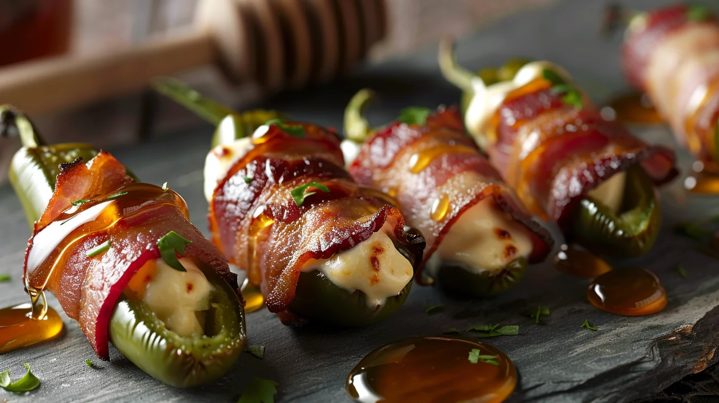 Summer Bacon Mozzarella Poppers With Jalapeño Honey Drizzle