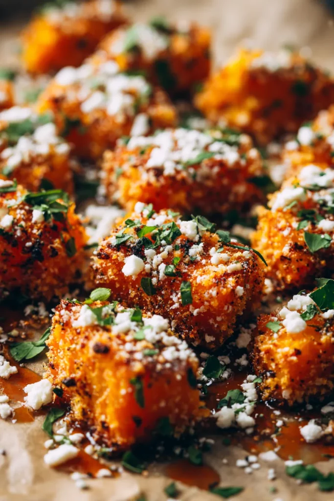 Best Crispy Butternut Squash Bites With Hot Honey Feta Drizzle