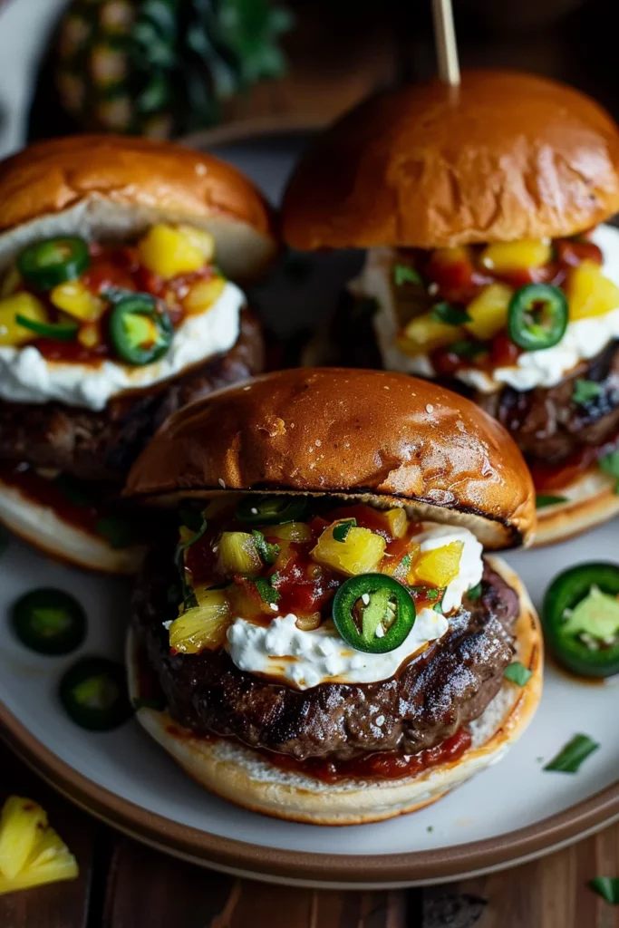 Charred Venison Smash Burgers With Pineapple Jalapeño Relish and Whipped Goat Cheese