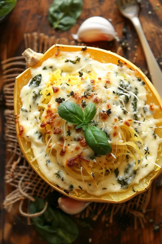 Creamy Three-Cheese Garlic Herb Spinach Stuffed Spaghetti Squash Delight - Ultimate Comfort Food Delight