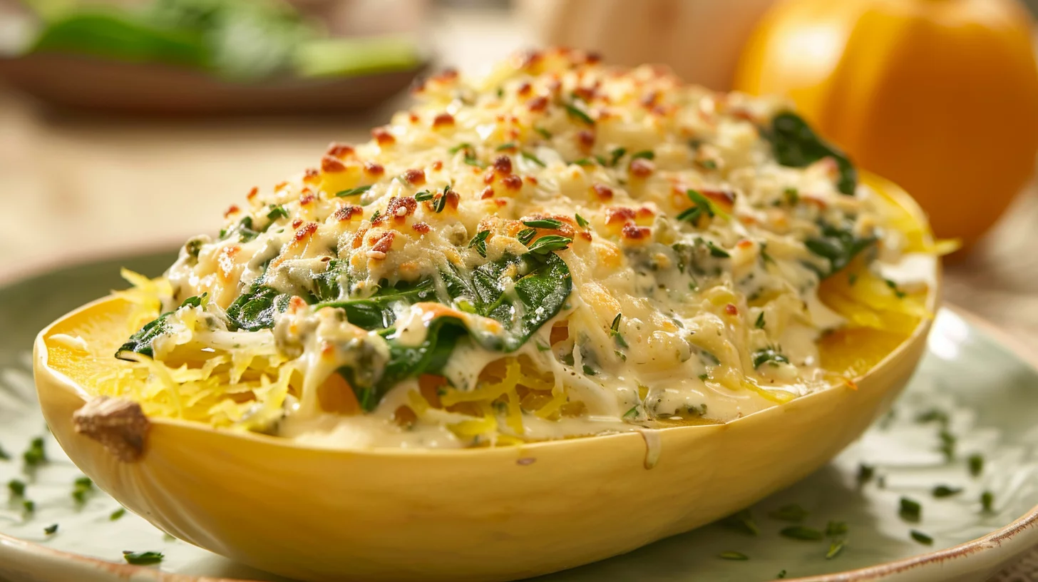 Creamy Three-Cheese Garlic Herb Spinach Stuffed Spaghetti Squash Delight – Ultimate Comfort Food Delight