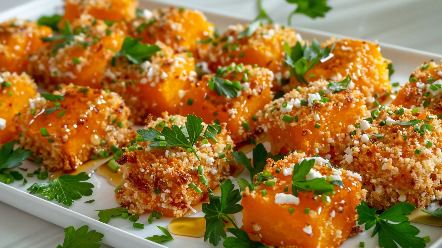 Crispy Butternut Squash Bites With Hot Honey Feta Drizzle: Fiery Feta Honey Drizzle