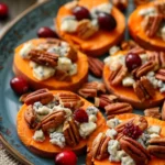 Sweet Potato Rounds With Blue Cheese, Cranberry, and Pecans