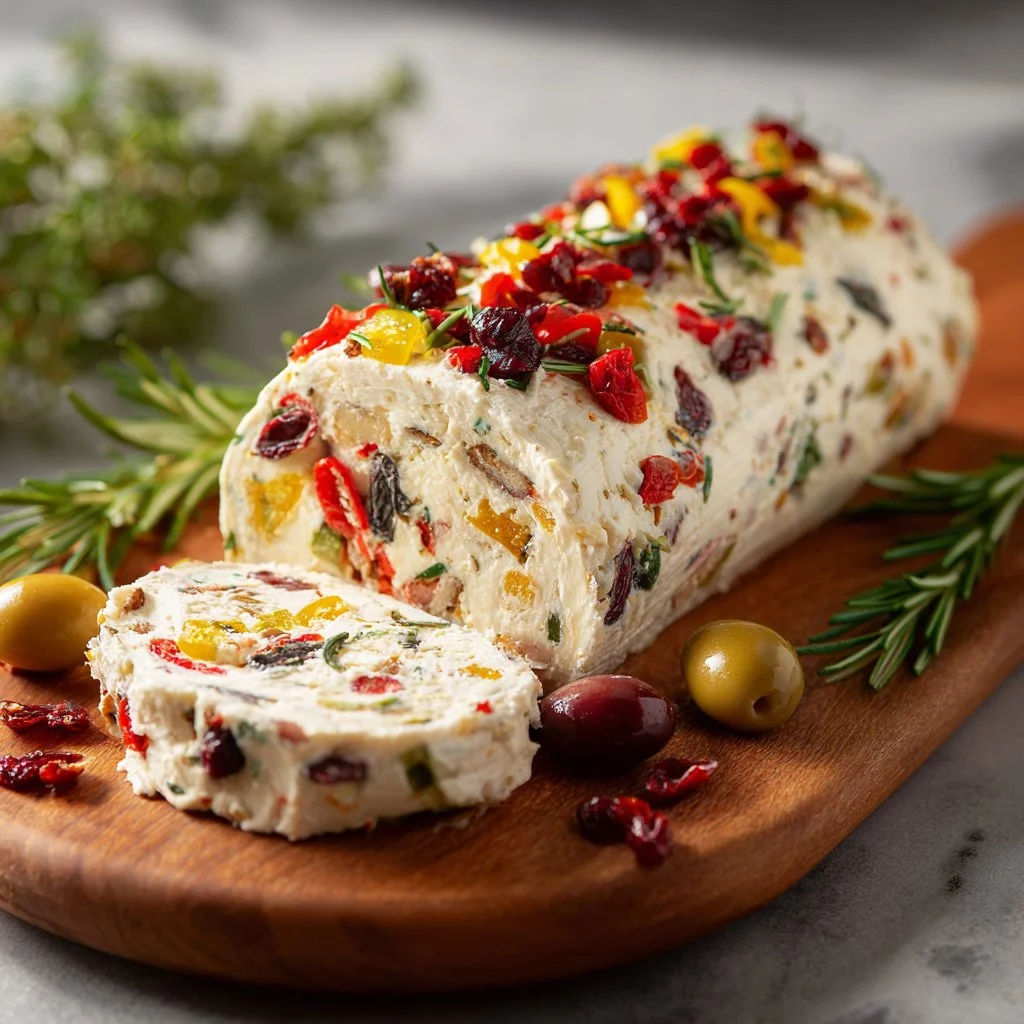 Festive Holiday Antipasto Cream Cheese Log