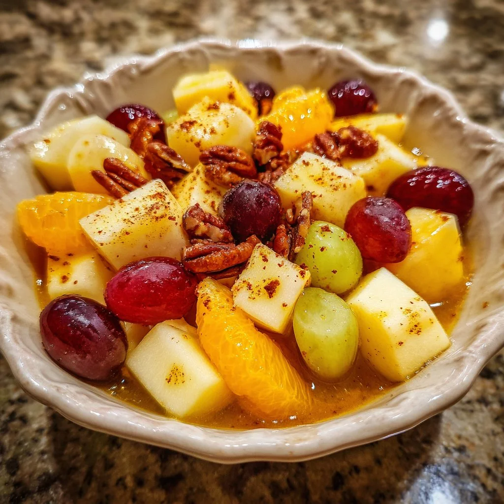 Apple fruit salad with warm fall spice dressing